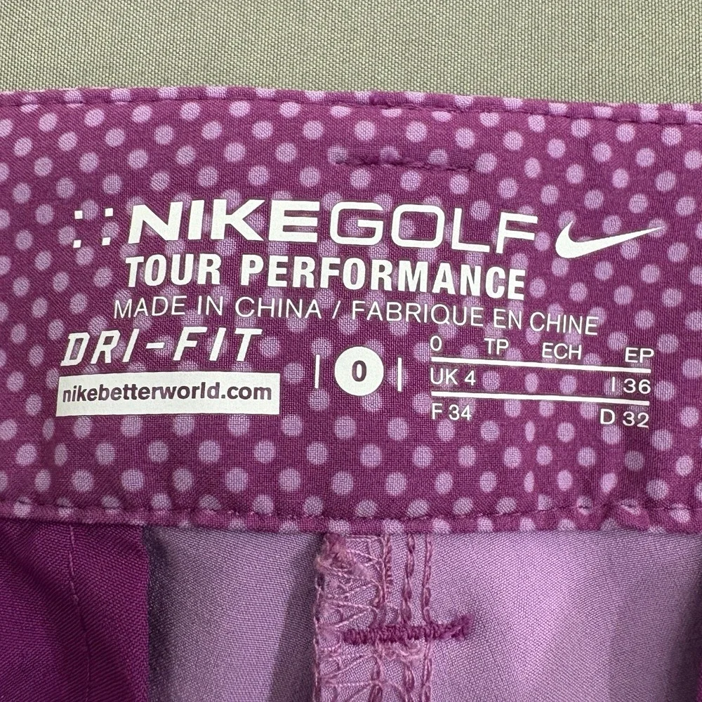 Nike Golf Tour Performance Womens Sz 0 Dri Fit Shorts Purple White Dot Print
